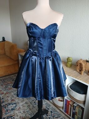 B. Darlin Navy Satin Dress with Black Label
